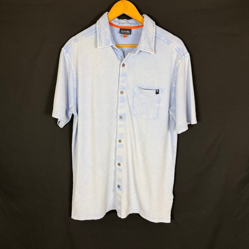 NWT Salt Life Vintage Wash Blue Short Sleeve Knit Camp Button Up Shirt Sz L